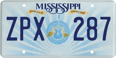 MS license plate ZPX287