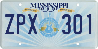 MS license plate ZPX301
