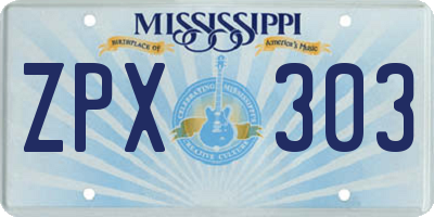 MS license plate ZPX303
