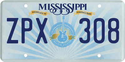 MS license plate ZPX308