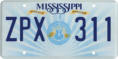 MS license plate ZPX311