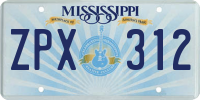 MS license plate ZPX312
