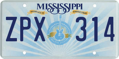 MS license plate ZPX314