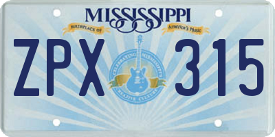 MS license plate ZPX315
