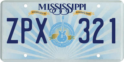 MS license plate ZPX321