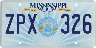 MS license plate ZPX326