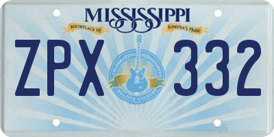 MS license plate ZPX332