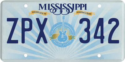 MS license plate ZPX342