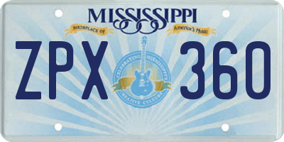 MS license plate ZPX360