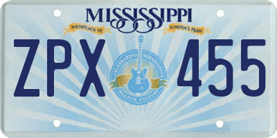 MS license plate ZPX455