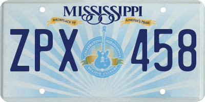 MS license plate ZPX458