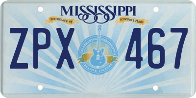 MS license plate ZPX467
