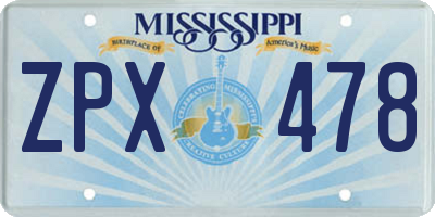 MS license plate ZPX478