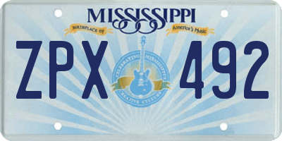 MS license plate ZPX492