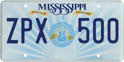 MS license plate ZPX500