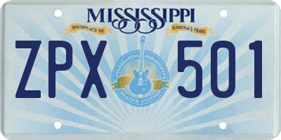 MS license plate ZPX501