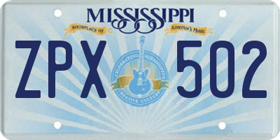 MS license plate ZPX502