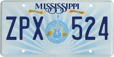 MS license plate ZPX524