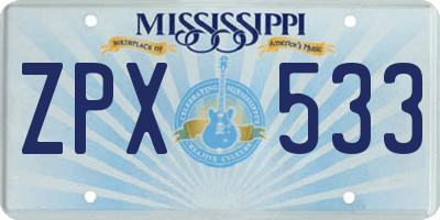 MS license plate ZPX533