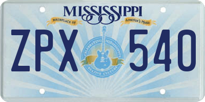 MS license plate ZPX540