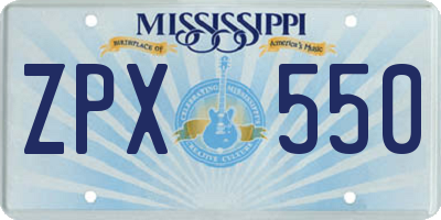 MS license plate ZPX550