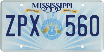 MS license plate ZPX560