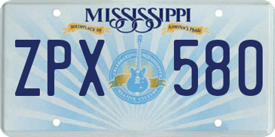 MS license plate ZPX580