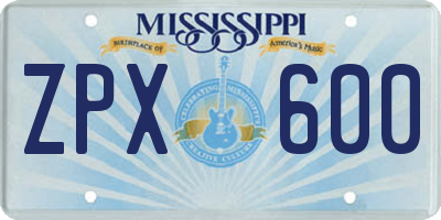 MS license plate ZPX600