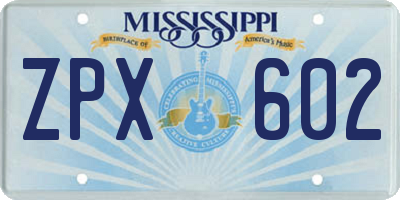 MS license plate ZPX602
