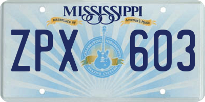 MS license plate ZPX603