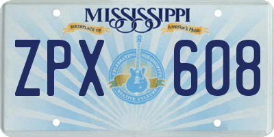MS license plate ZPX608