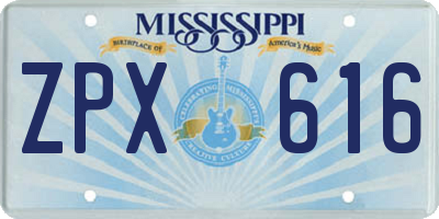 MS license plate ZPX616