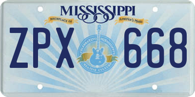 MS license plate ZPX668