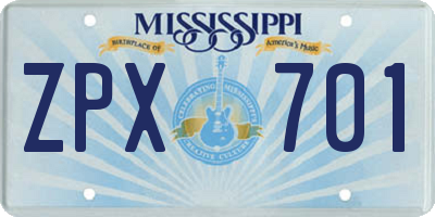 MS license plate ZPX701