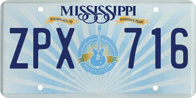 MS license plate ZPX716
