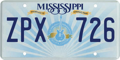 MS license plate ZPX726