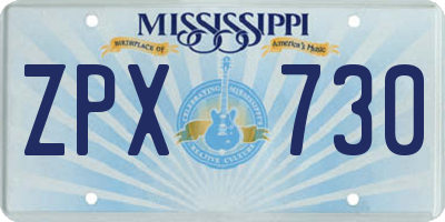 MS license plate ZPX730