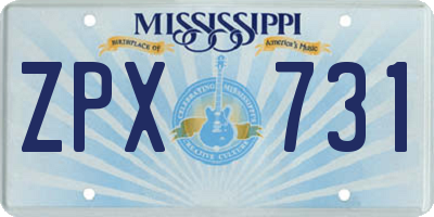 MS license plate ZPX731