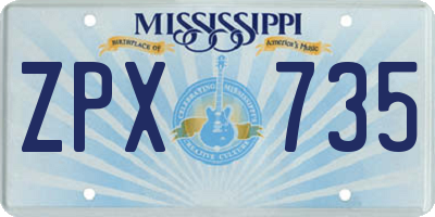 MS license plate ZPX735