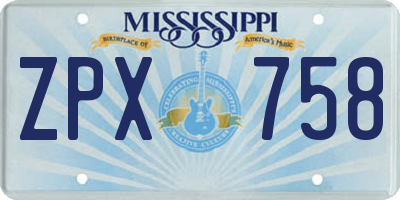 MS license plate ZPX758