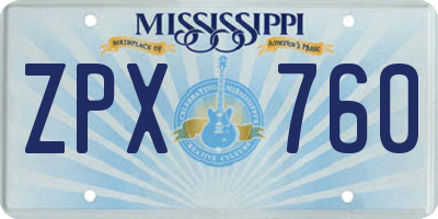 MS license plate ZPX760