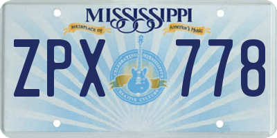 MS license plate ZPX778