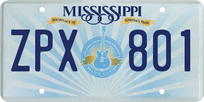 MS license plate ZPX801