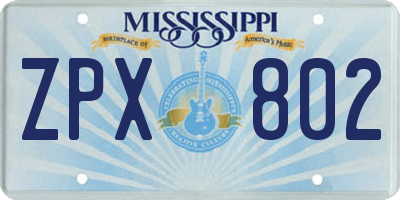 MS license plate ZPX802