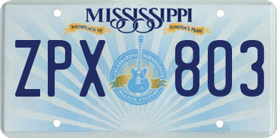 MS license plate ZPX803