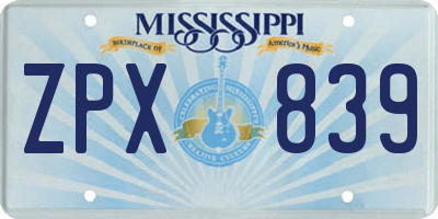 MS license plate ZPX839