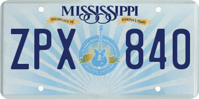 MS license plate ZPX840
