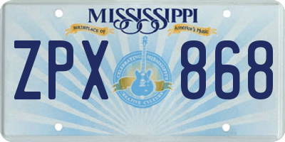 MS license plate ZPX868