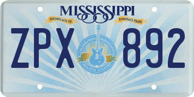 MS license plate ZPX892