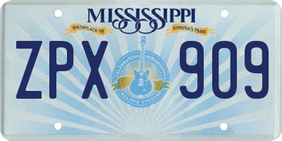 MS license plate ZPX909